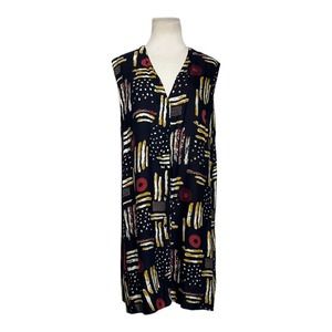 Cotton Zone black tribal print sleeveless button mini dress size 20